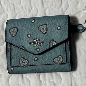 COACH small wallet with heart designs | never used | Color - Dirty Sky Blue